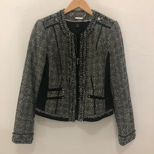 WHBM Black White Tweed Zip Work Blazer Sz 10